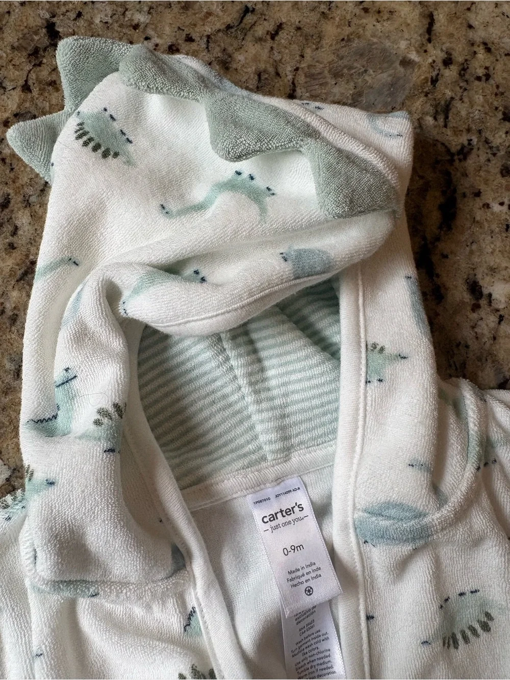 Carter's Dino Cream Hooded Baby Robe- 0-9 Months